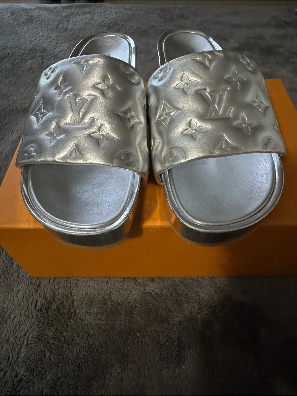 Louis Vuitton Silver Monogram Platform Slides